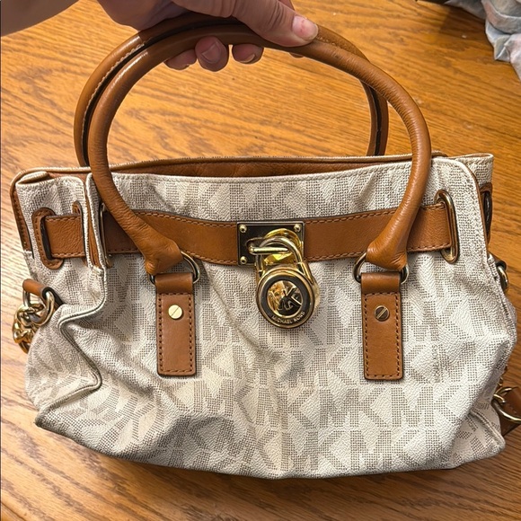 Michael Kors Brown and Cream Satchel with Gold-Tone Hardware - Picture 2 of 5
